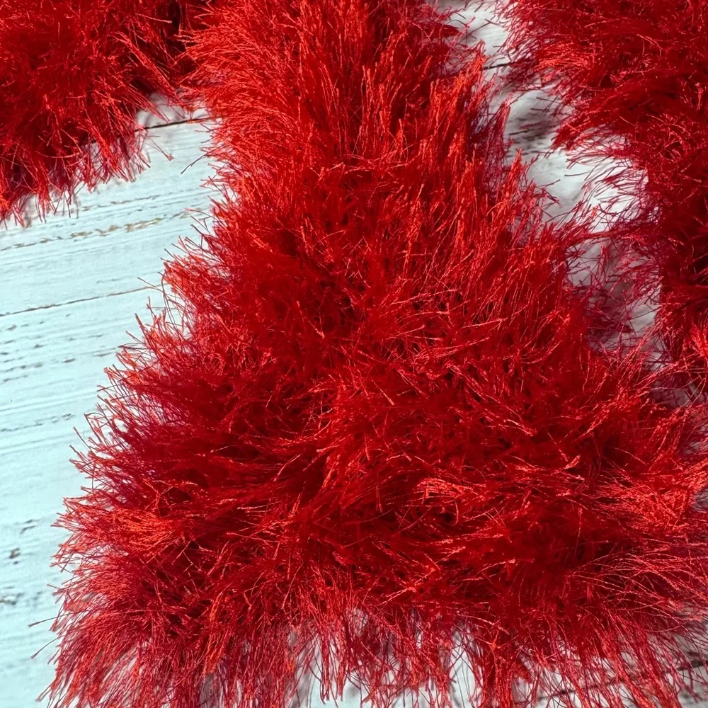 Handmade crochet Red Feathered  Long Cozy Vibrant Scarf
